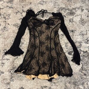 SHEIN Black and Tan Lace Dress with Long Sleeves